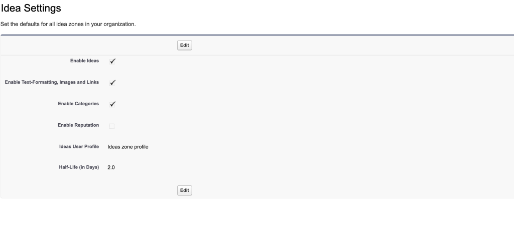 ideas setup in salesforce classic